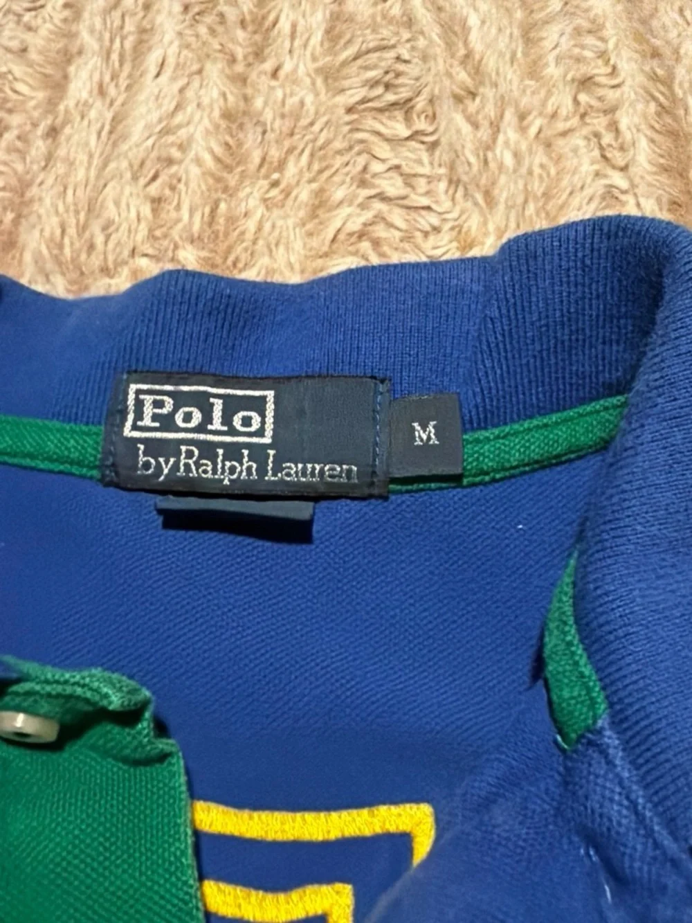 Ralph Lauren Blue Polo with Green Panels & Yellow Embroidery